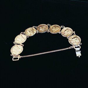 Vintage 1940s Solid Silver 7-Coin Bracelet